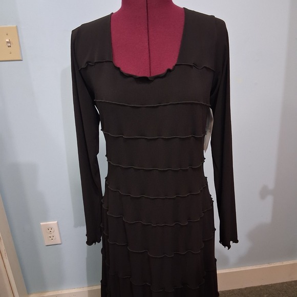 Linda Lundstrom Witchy Lettuce Tiered Long Sleeve Square Neck Maxi‎ Dress Sz 14 - Picture 3 of 15